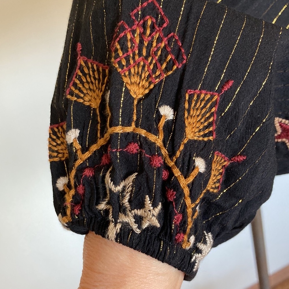 Johnny Was Astraea embroidered v-neck blouse, long sleeves, striped, boho, XS - Picture 5 of 15